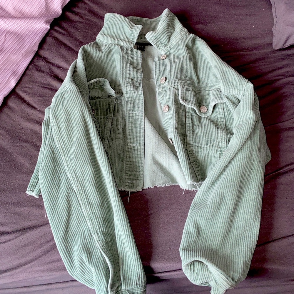Cropped green corduroy jacket